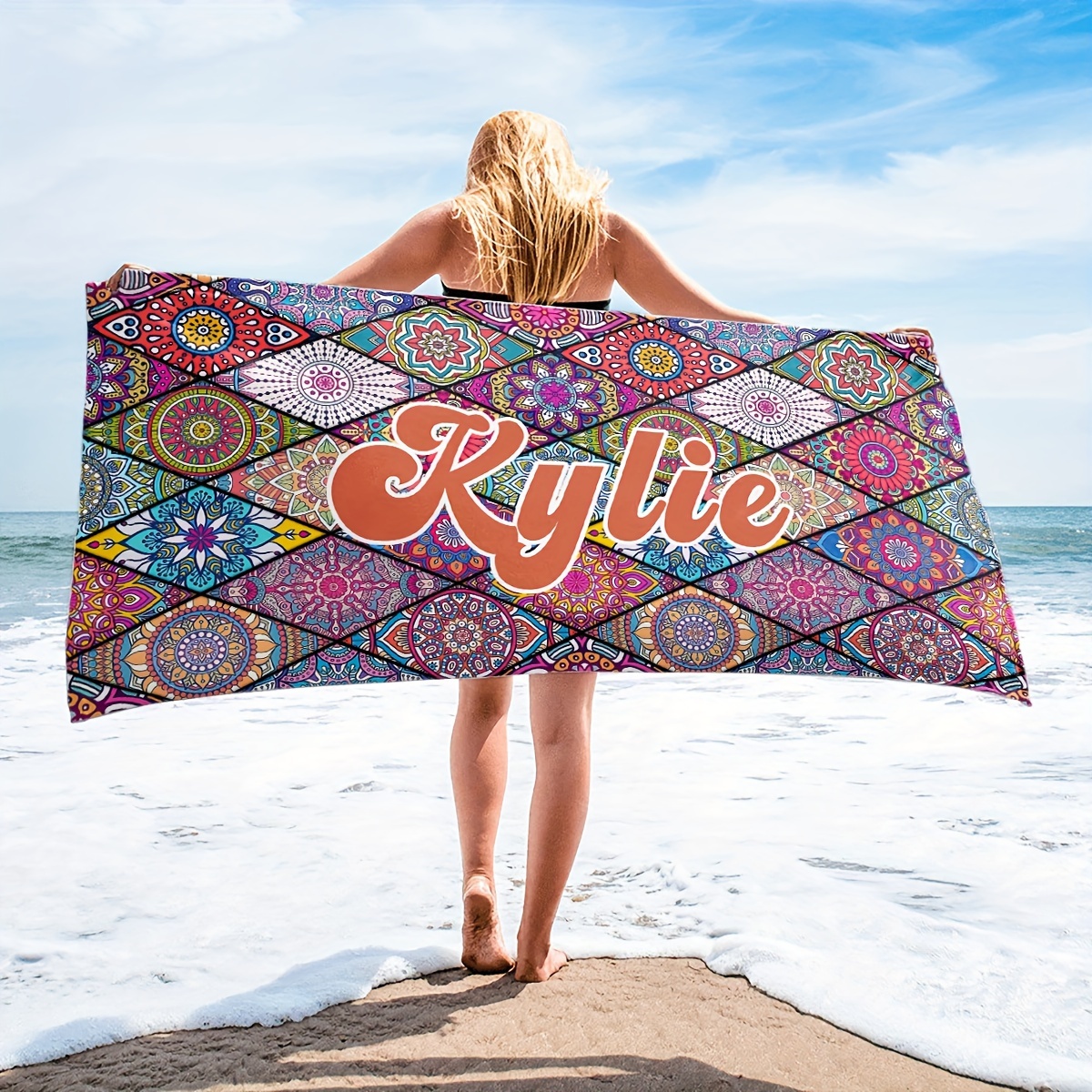 TEMU Customized Design - Name Customization - Personalized - Beach Towel - Outdoor Supplies - Text Customization
