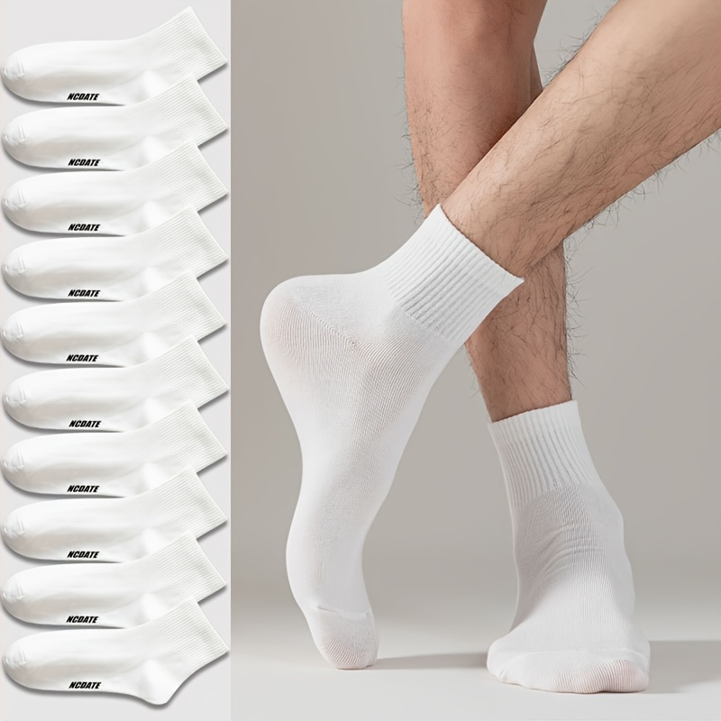 E-shop 10 Paar NCDATE Herren Kurze Socken in Unifarben - Atmungsaktiv, Feuchtigkeitstransportierend, Bequeme Unifarben mit Buchstabenprint,