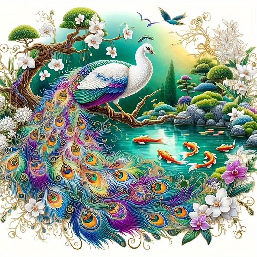 

Anime-themed Peacock Paradise 5d Diy Diamond Painting Kit, Round Acrylic Diamonds, Full Drill Cross Stitch Mosaic Art, Ideal For Home Wall Decor, Craft Gift For Adults & Beginners, 30x30cm