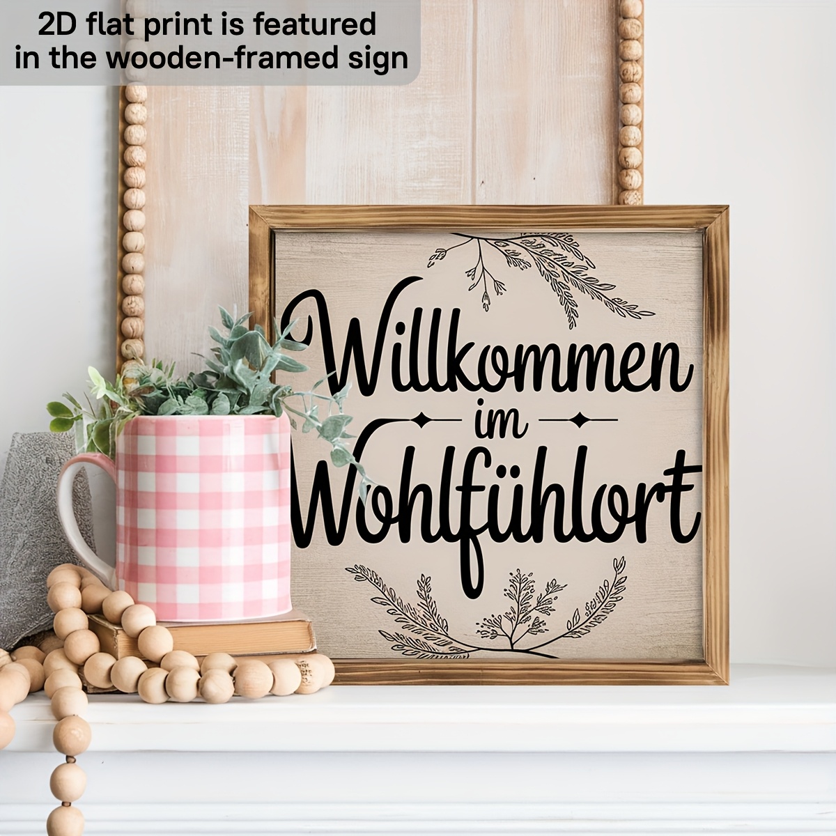 E-shop 2D-Flach, ., Deutsch-rustikales Holzschild mit Rahmen „Willkommen am -Ort“, Wanddekoration im Vintage-Stil für Wohnzimmer, Schlafzimmer,
