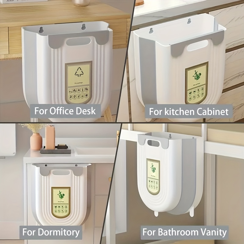 1pc wall mounted trash can with self   hooks large capacity slide lid waste basket for kitchen bathroom bedroom office polished white rectangular design foldable space saving organizer bathroom trash can details 1