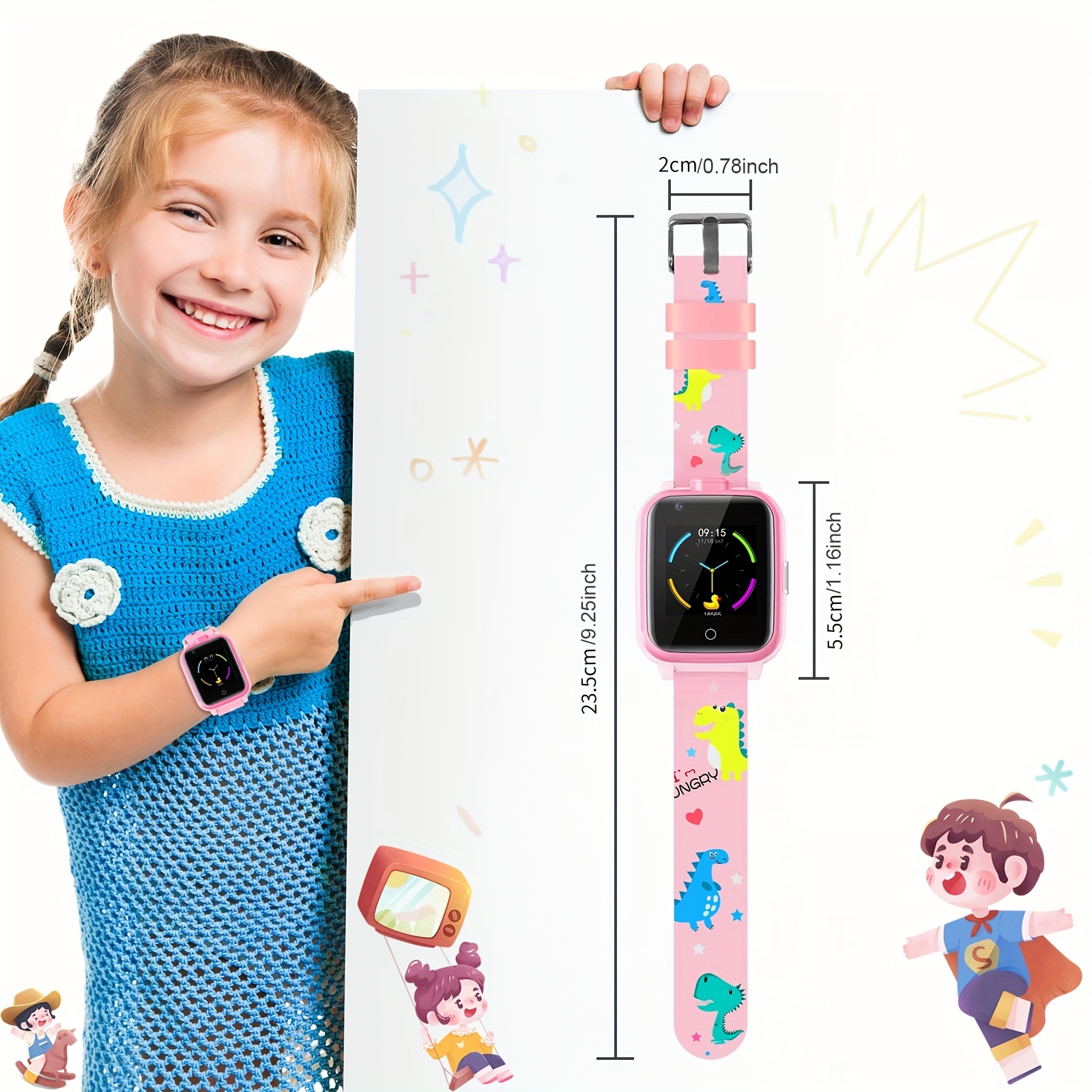 Kids' Smart 4G Watch with Camera, GPS, Two-Way Video Call, and Delightful Dinosaur Band & Lanyard - A Perfect Gift for Boys and Girls