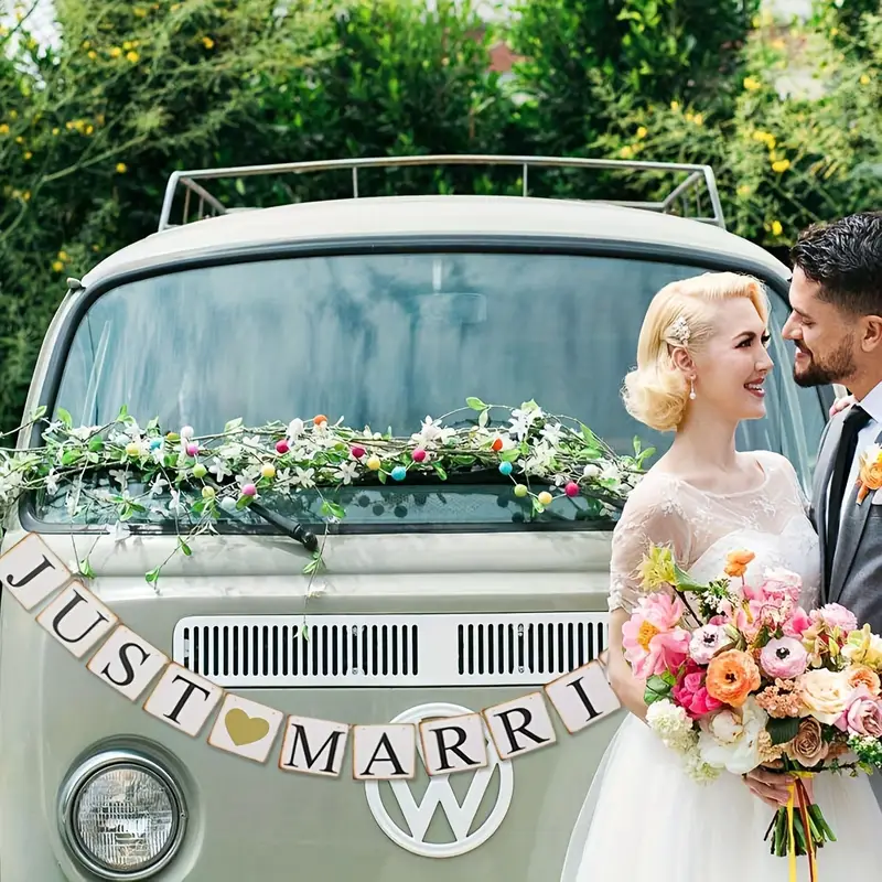 TYFGRT 1 Stück Just Married Banner, Just Married Dekoration, Outdoor