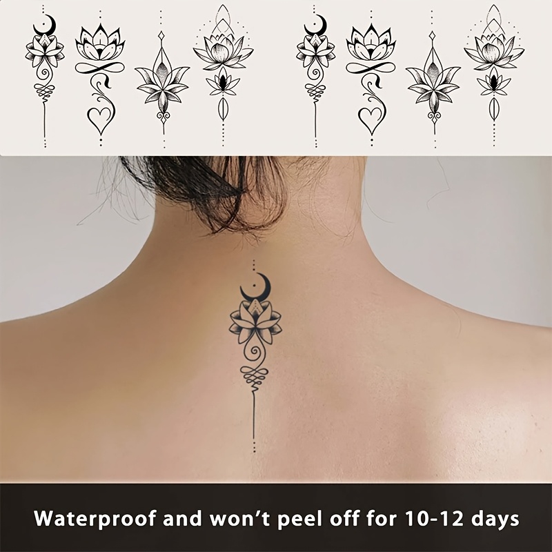 Image of Lotus On Clear Water, Temporary Tattoo Sticker Suitable For Back, Herbal Semi-permanent Waterproof And Non-reflective Men And Women Fake Tattoo