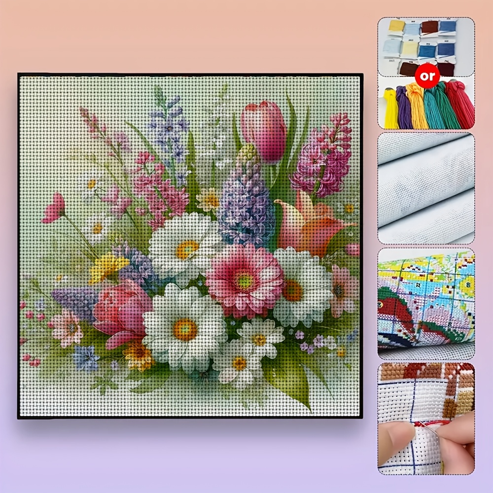 11CT Cross-Stitch Kit, "Vibrant Blooming Bouquet" Pattern