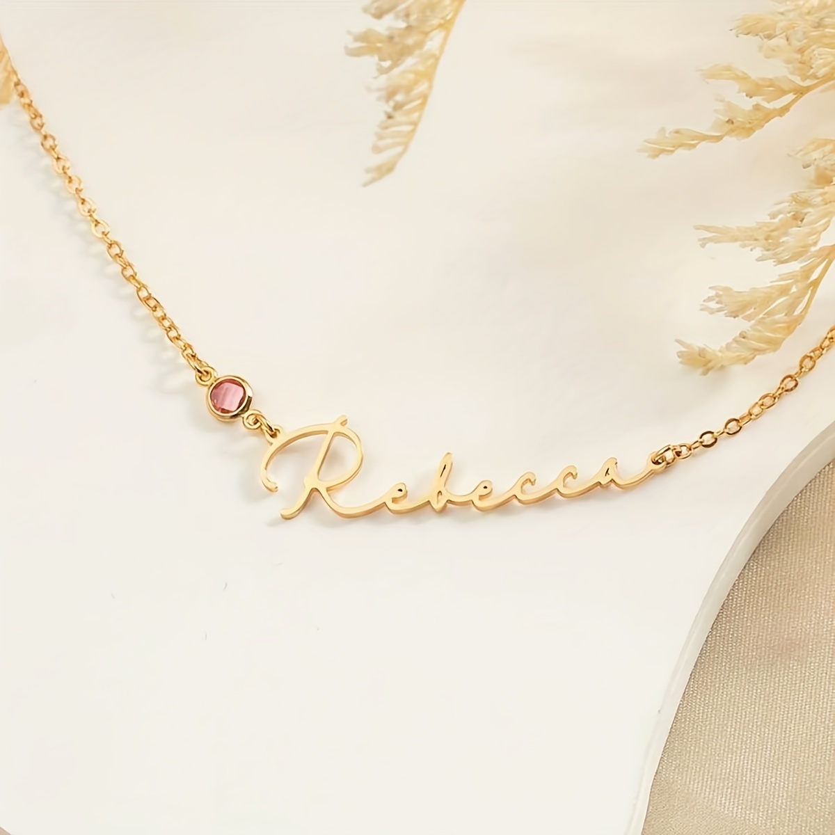 Custom Birthstone Name Necklace, 18K Gold Plated