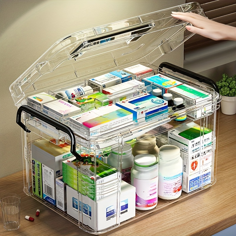 

Large Waterproof Family Medicine Organizer - Double-layer, Transparent Storage Box With Closure For Home & Travel,storage Bins For