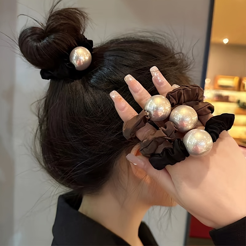 

2pcs Elegant Pearl Scrunchies - High , Hair Ties For Women & Girls - Chic Ponytail Holders