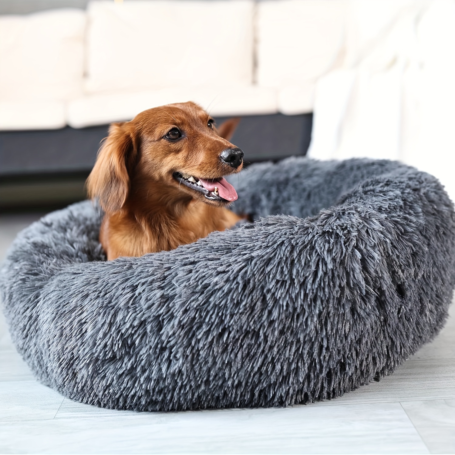 

Calming Dog & Cat Bed, Donut Cuddler Warming Cozy Soft Round Bed, Fluffy Faux Fur Plush Cushion Bed For Small Medium Dogs And Cats (19"/23"/30")