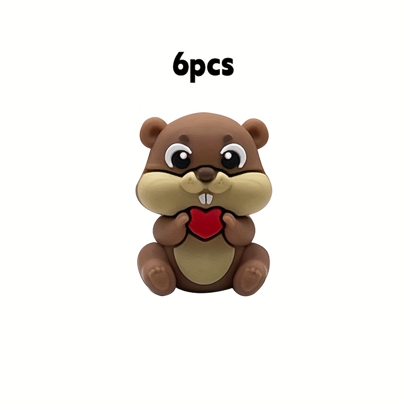 6pcs Silicone Theme 3d Squirrel Spacer Character Beads For Jewelry Making Diy Creative Special Beaded Pens Decors Bracelet Handmade Craft Supplies