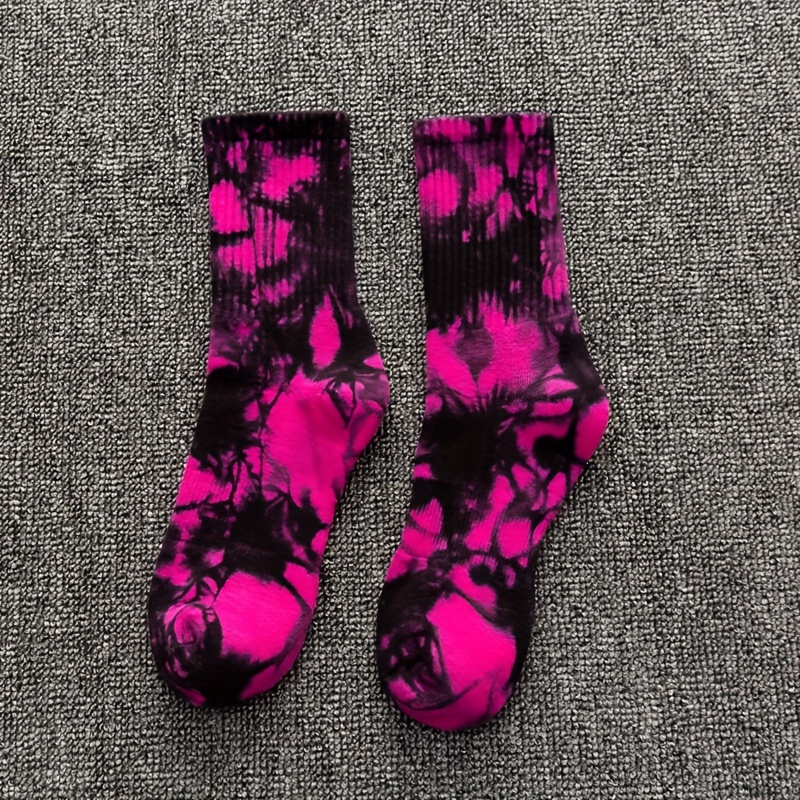 Image of Men's Tie-dye Mid-calf Running Socks - Brushed Heavyweight, Moisture-wicking, Comfortable & Durable For Sports & Casual Wear, Moisturewicking Fabric