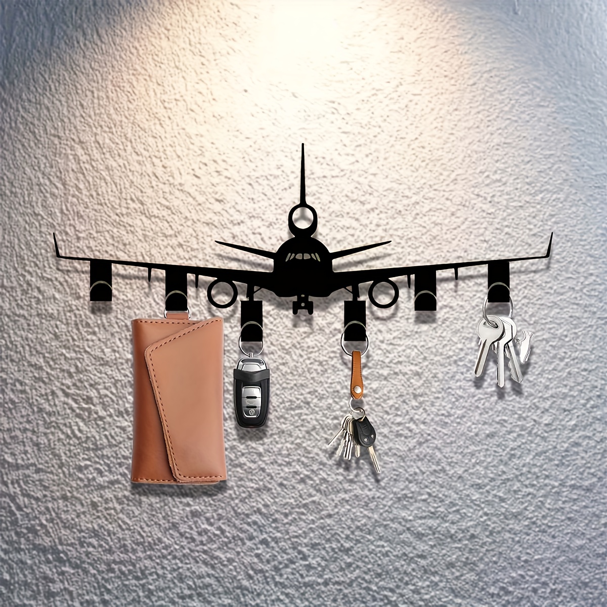 TEMU 1 X Multi-functional Airplane Metal Key Holder, Jewelry Hook, Metal Wall Decor Hook, Black Metal Key Organizer, , Suitable For Entryway, Front