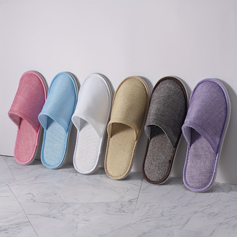 

6pairs Disposable Solid Color Slippers, Home Slip On Lightweight Home Shoes, Breathable Bedroom Travel & Hotel Shoes