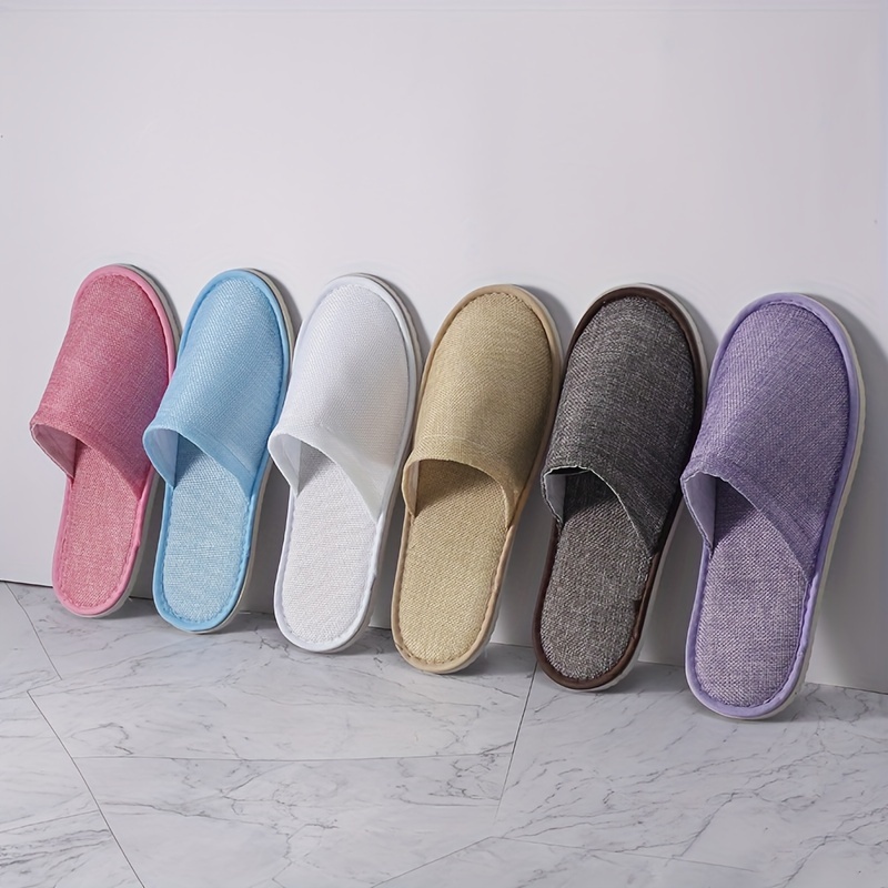 

Hotel Disposable Plush Slippers, Guest House Guest Room Supplies Linen Sole Slippers, Comfortable Indoor Home Slippers