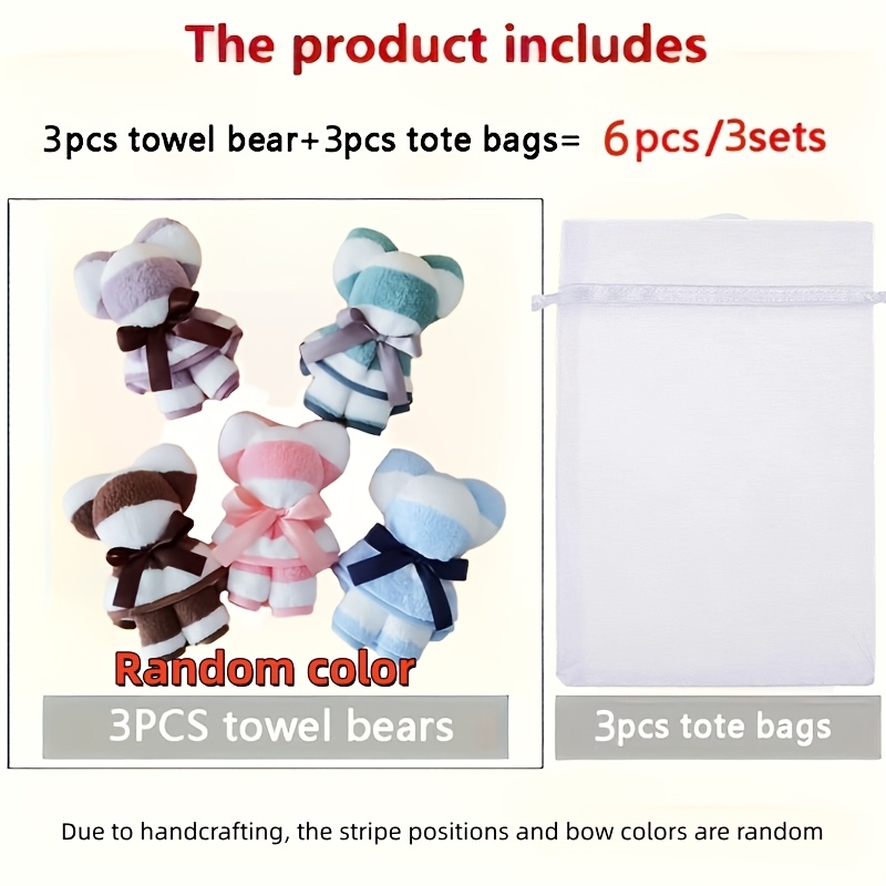 TEMU Cadeau Pour Elle/Lui Boîte Cadeau 6pcs Serviette d'Ours Mignonne (Avec Sac de Rangement) - Serviette de Bain d'Ours Mignonne, Tissu Doux Adapté