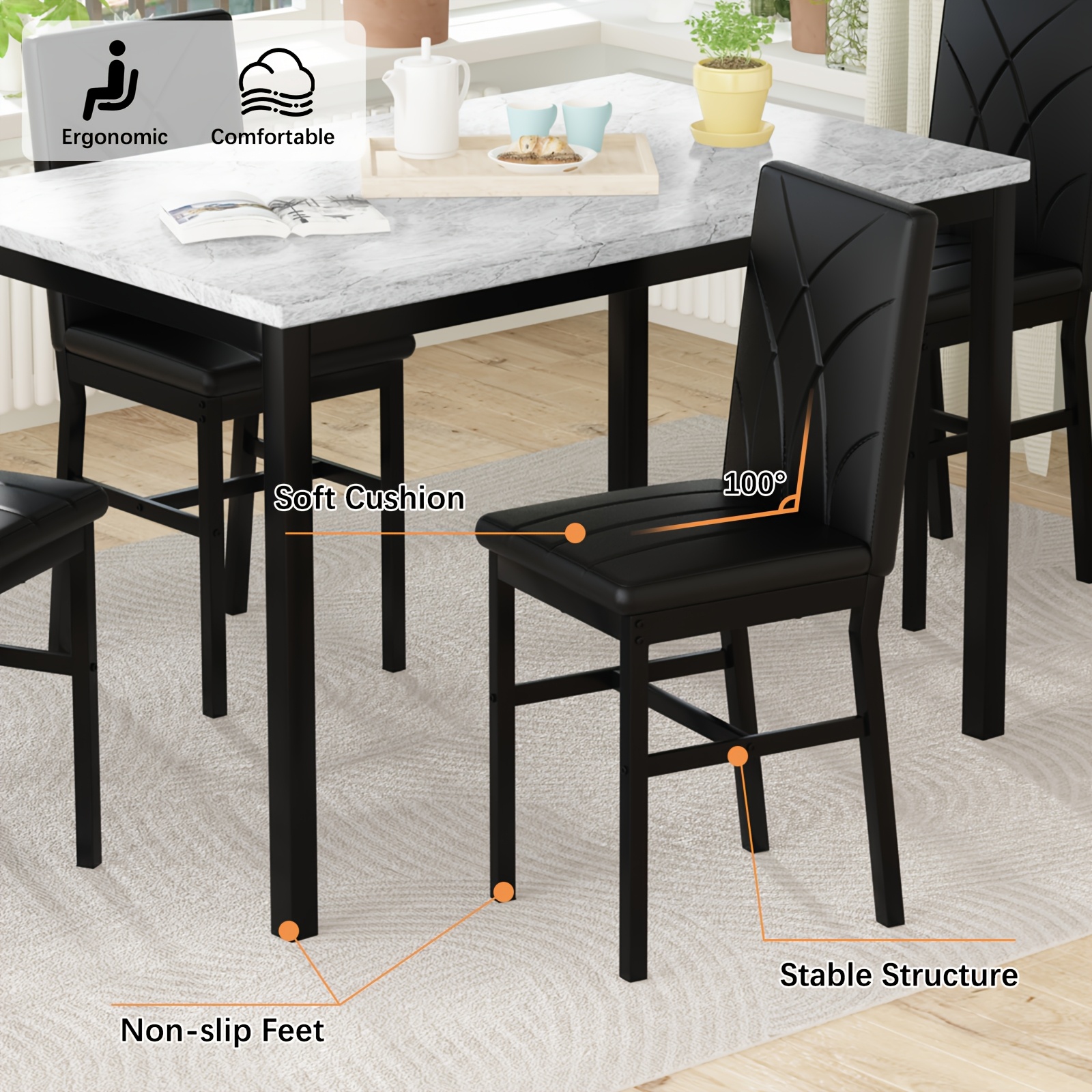 dining table set for 4   marble kitchen table and chairs set of 4 5pcs with velvet upholstered dinner chairs for compact dining room small space