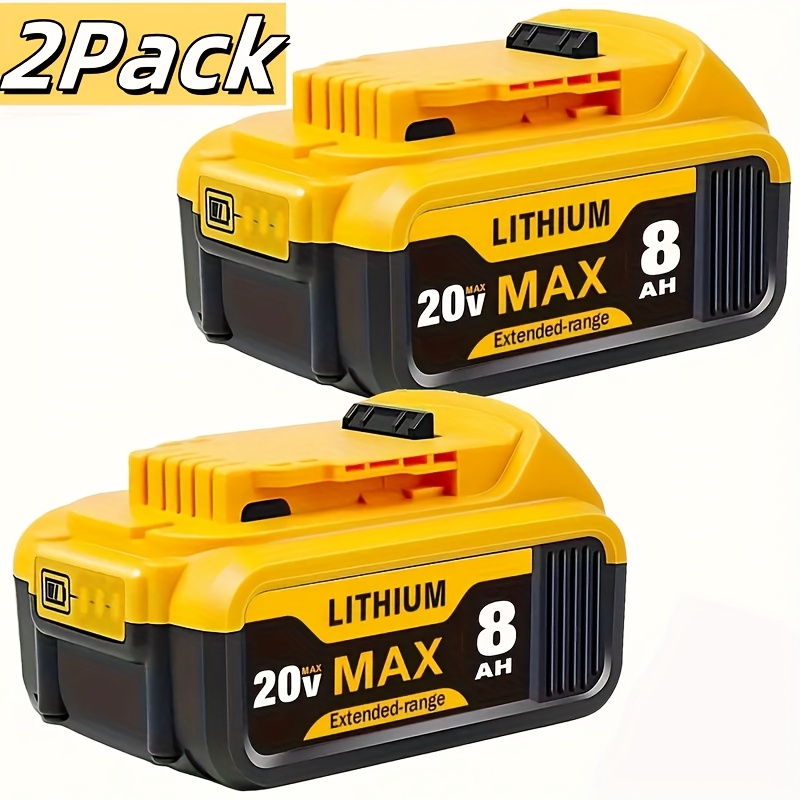 

2pcs 8.0ah 20v Lithium-ion For Dewalt Cordless Tools - Compatible With Dcb200, , Dcb206 & More