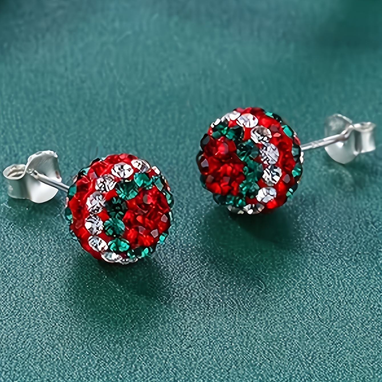 TEMU Christmas Colorful Sparkling Synthetic Synthetic Zirconia Disco Ball Design Stud Earrings - Festive Jewelry For Women, Daily Wear & Holiday