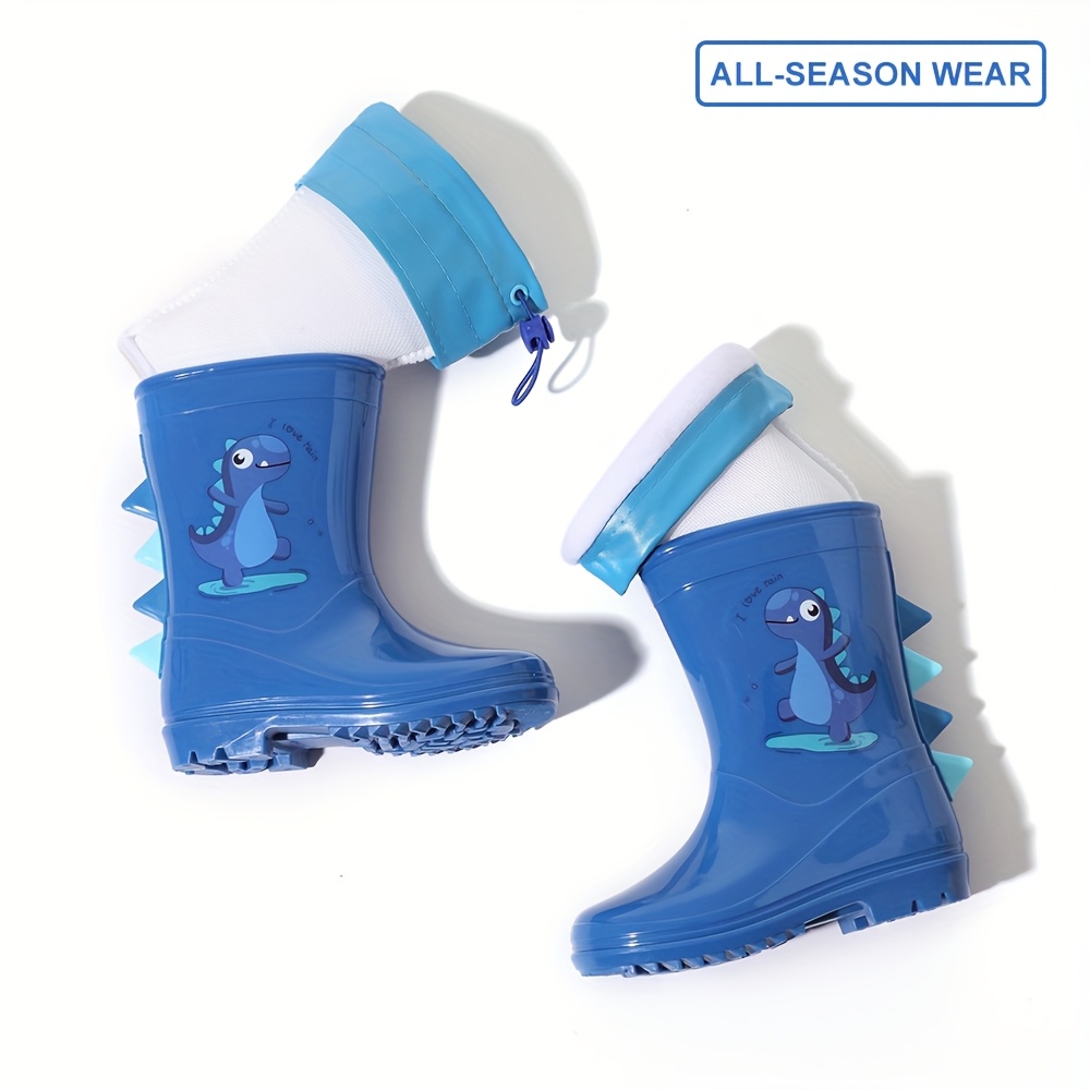 Children Cute Dinosaur Thickened Inner Lining Rain Boots, Soft Lightweight Comfortable Shoes For Outdoor Camping Wear