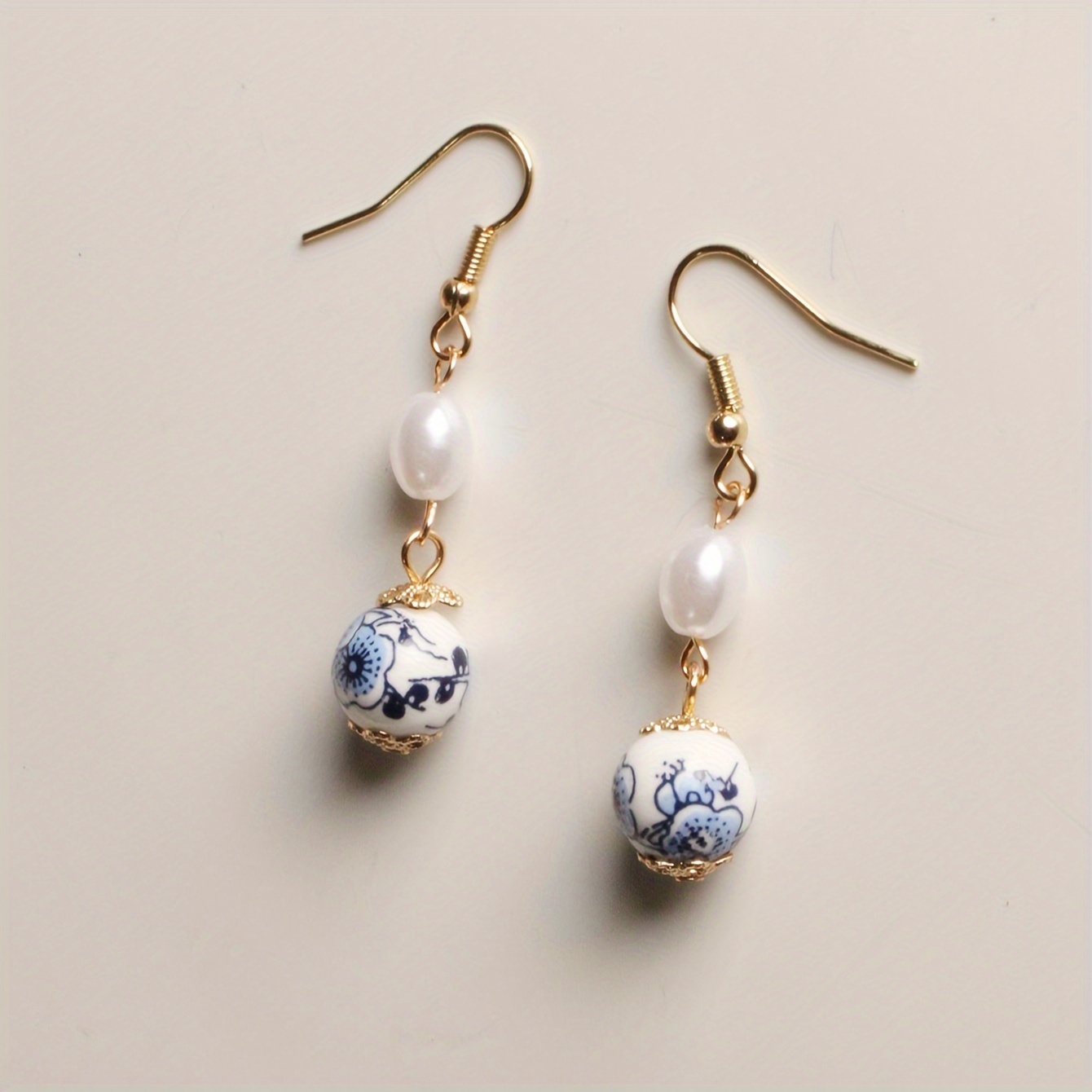 TEMU 1 Paire de Boucles d'Oreilles Rétro en Céramique Porcelaine pour Femmes, Cadeau