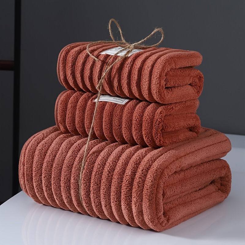 TEMU 3pcs Bath Towel Set, Including 2pcs Hand Towels And 1pc Bath Towel, Hand Towel 35 X 75cm, Bath Towel 70 X 140cm, Striped Design (absorbent And