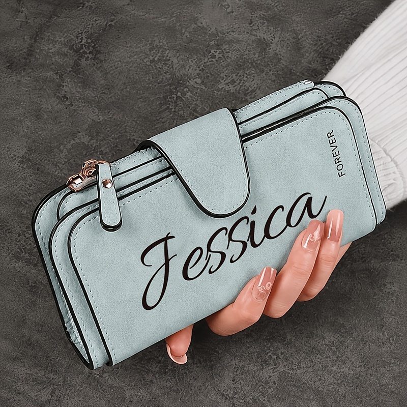 TEMU Custom Name Women's Large Capacity Wallet, Multi-card Slot Credit Card Holder, Built-in Id Window And Zipper Pouch, Portable Women's Clutch,