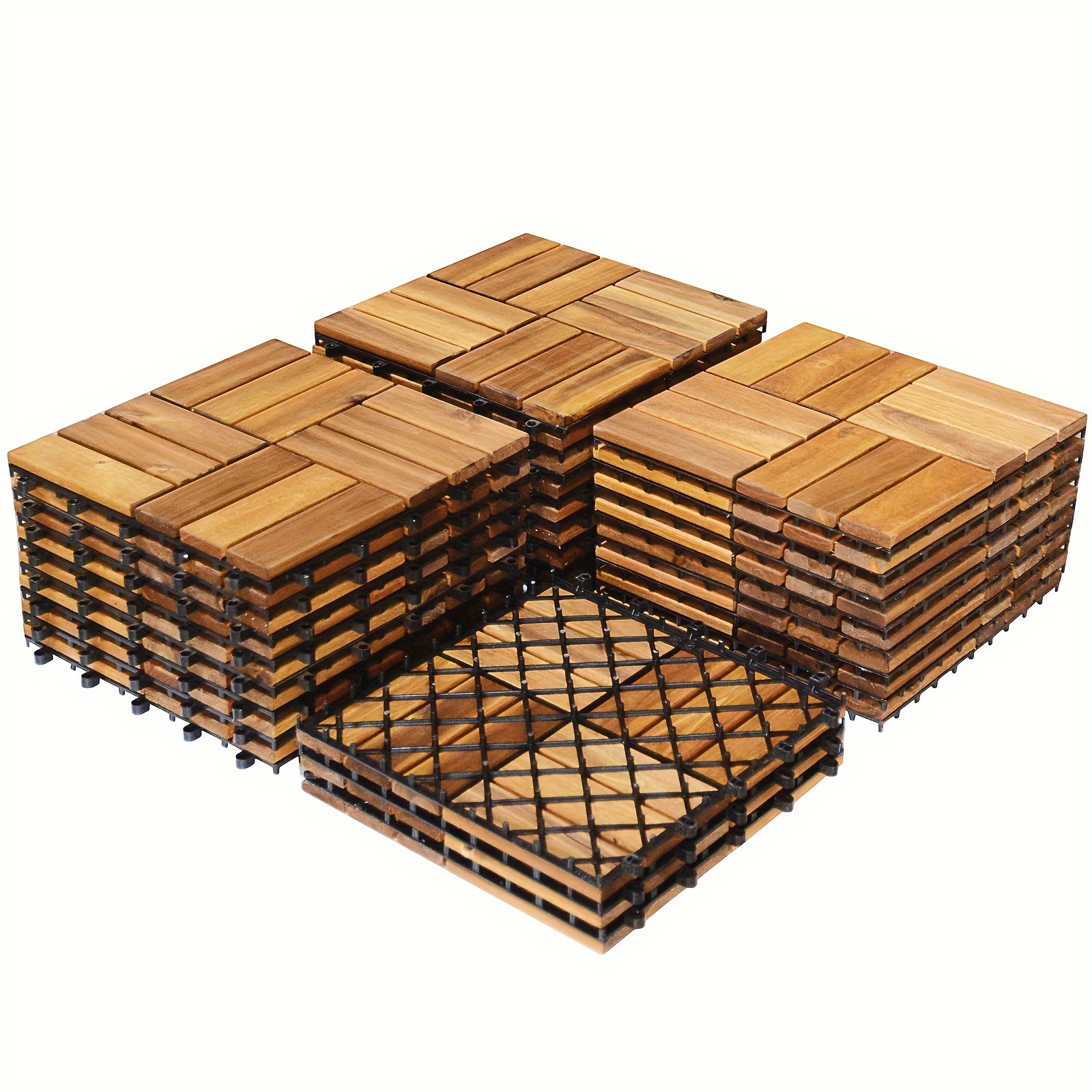 

27pcs Patio Interlocking Tiles Acacia Slat Wood Garden Indoor &outdoor