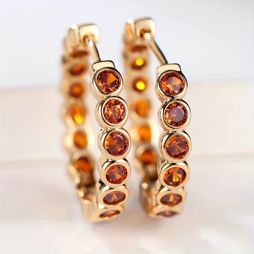 Image of 1 Pair Classic Versatile Red Synthetic Zirconia Earrings, Unisex, Exquisite Sparkling Ethnic Style Fashion Jewelry