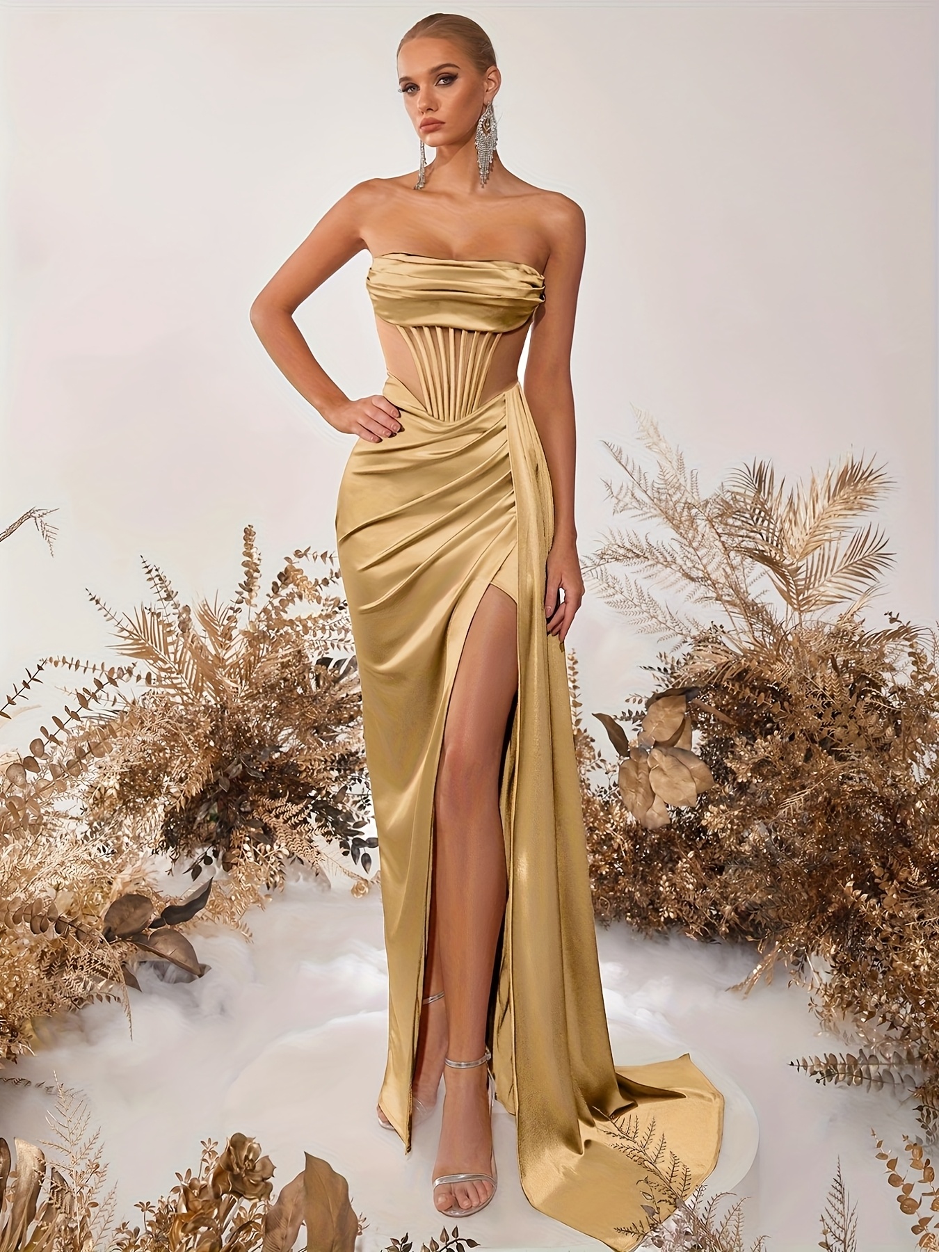 strapless backless prom dress Primavera Couture Long Beaded Strapless Prom Dress 4331 Pink / 14 main image 1