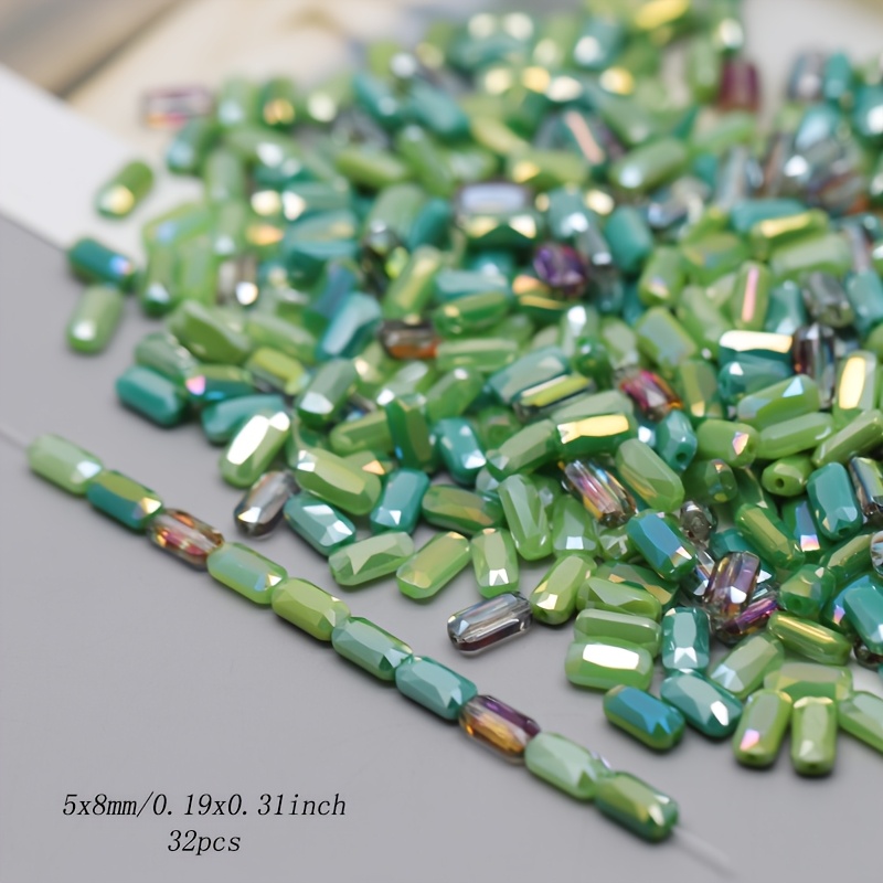 TEMU 32pz/Sacchetto 5X8Mm Perline Sfaccettate a Rettangolari Quadrate, Perline di Vetro Sfaccettate Distanziatrici per Creazione di Gioielli, Design