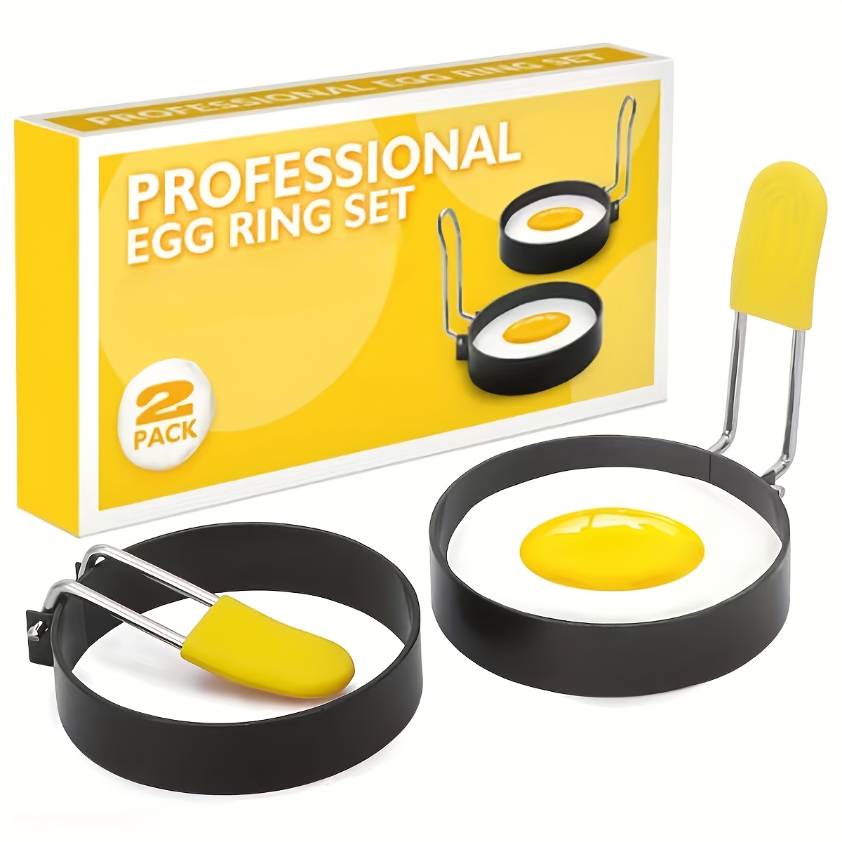 TEMU 2pcs Silicone Egg Rings With Anti-scald Handles For Frying Eggs Bpa-free Food Grade Silicone Pancakes Muffins Sandwiches Easy To Clean