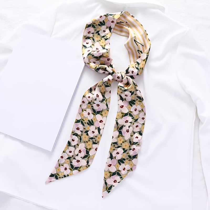 7pcs Trendy Printed Long Strip Neckline Decoration Small Scarf