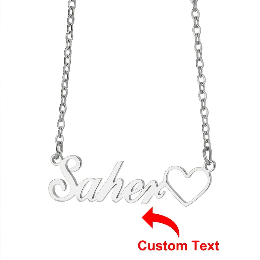 TEMU 1pc Golden Silvery Personalized Custom Hollow Heart Name Necklace, Women's Diy Custom Letter Plate Jewelry Birthday Gift, Birthday Gift, Couple