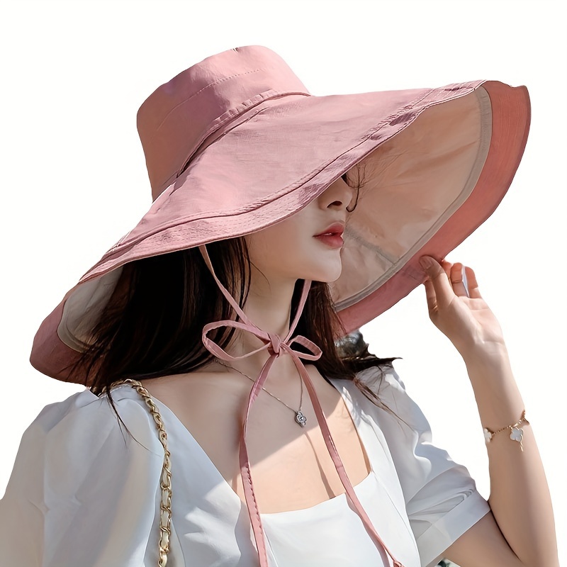 Oversized Summer Wide Brim Hats for Women Classic Color Block Reversible Sun Hats Trendy Outdoor Travel Beach Hats,SUN/UV Protection,Temu