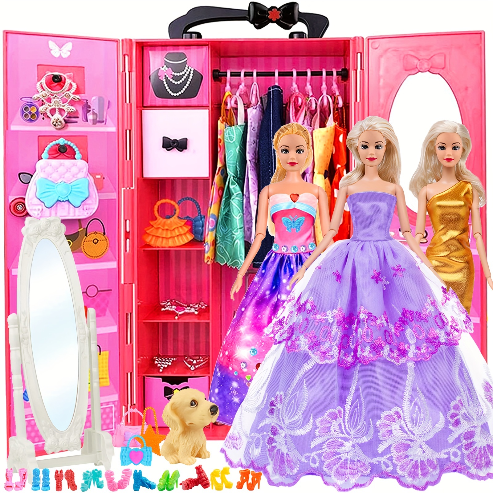 

11.5 Doll Closet Clothes And Accessories Set Doll, , , Outfits, , , , Handbags, Necklace, Dog... ( Doll)