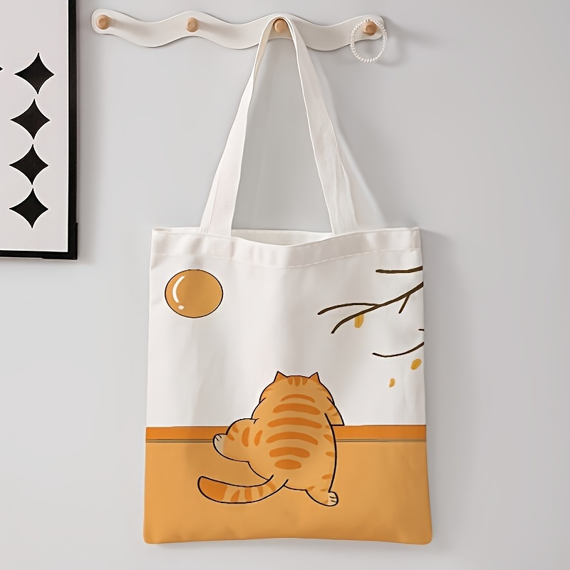 E-shop Niedliche Tote Bag mit orangefarbenem Katzenmuster, modische Schultertasche mit großem Fassungsvermögen, geeignet für Outdoor-Freizeit, Shopping