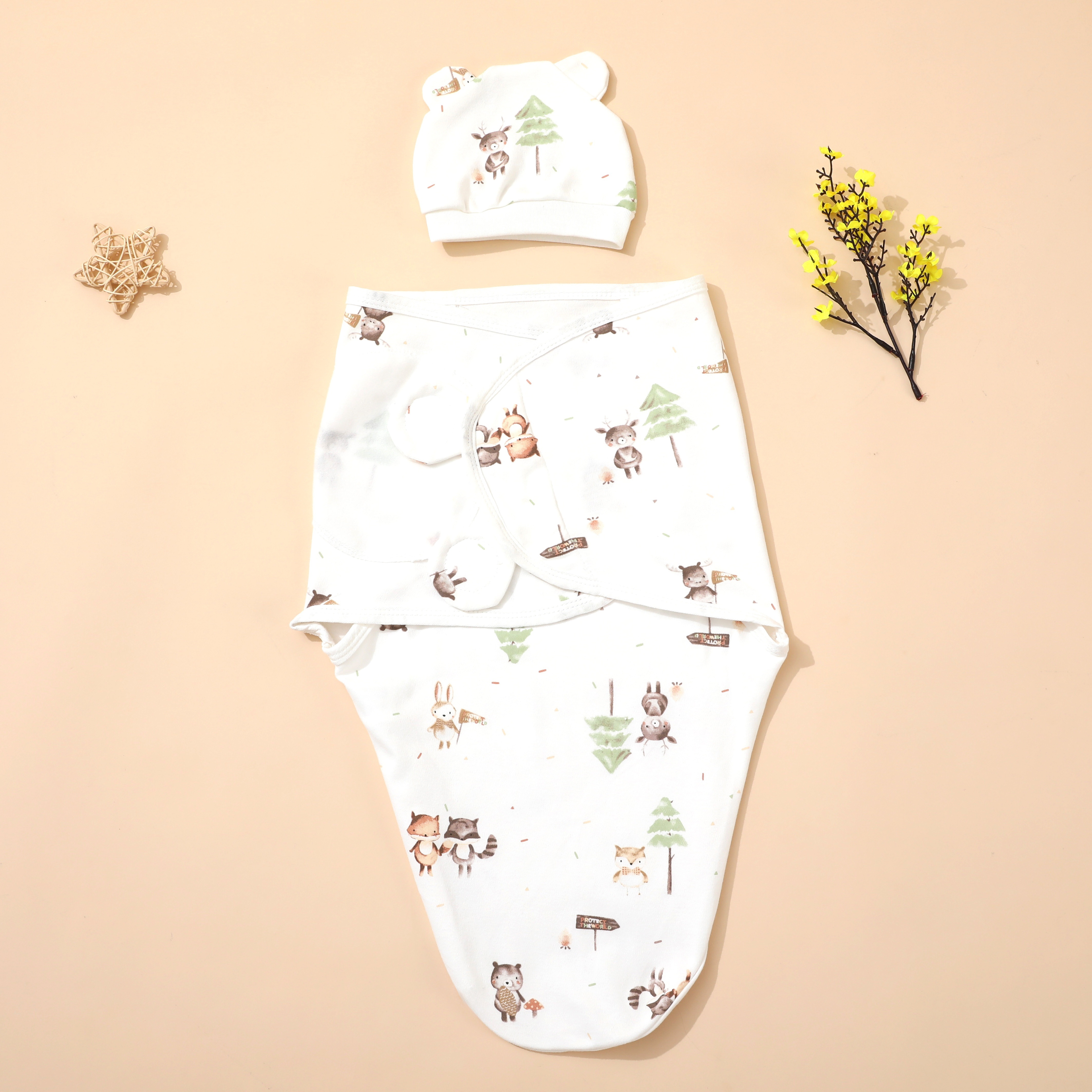 Newborn Swaddle Blanket Set: Adjustable Swaddle Sleep Bag for Boys and Girls, Suitable for 0-6 Months, Machine Washable, Made of Soft Cotton