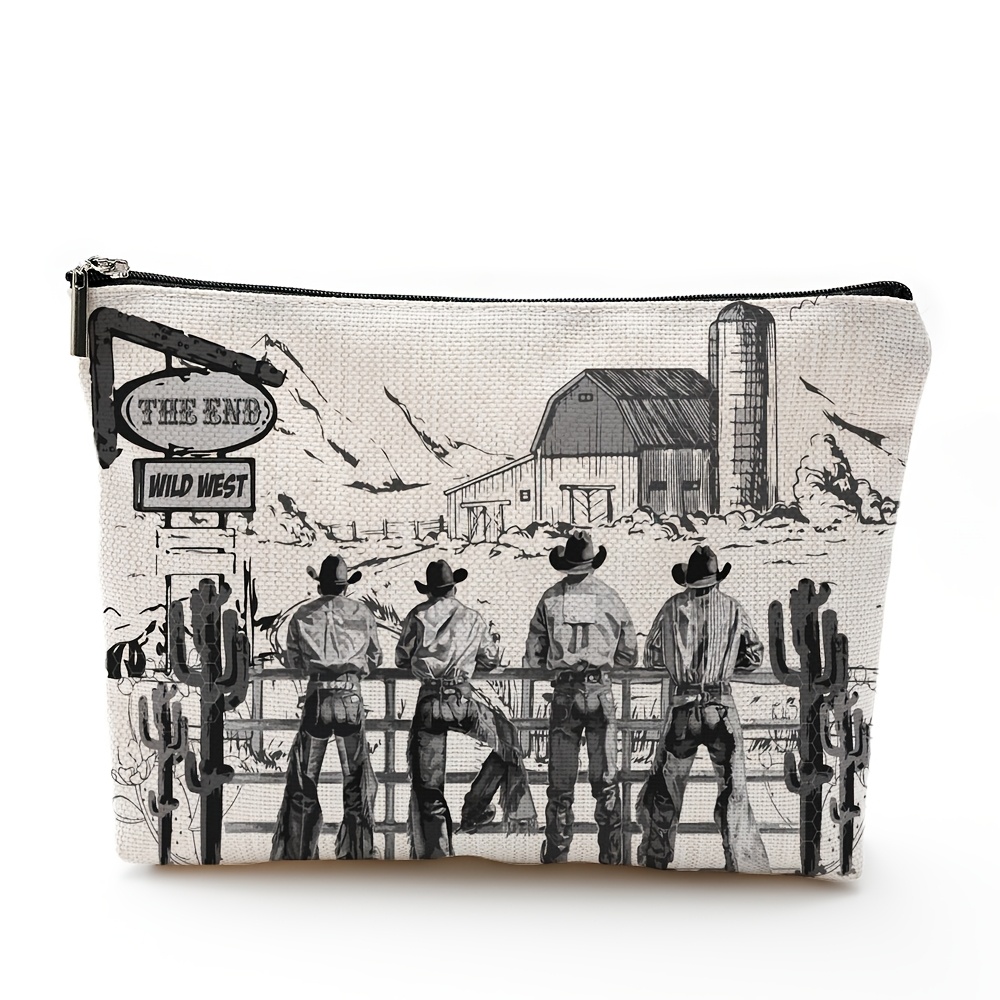 TEMU 1pc Western Style Women's Makeup Bag, Western Cowgirl Rodeo Cosmetic Toiletry Bag, Western Style, Women's Western Gift, Preppy Makeup Pouch,
