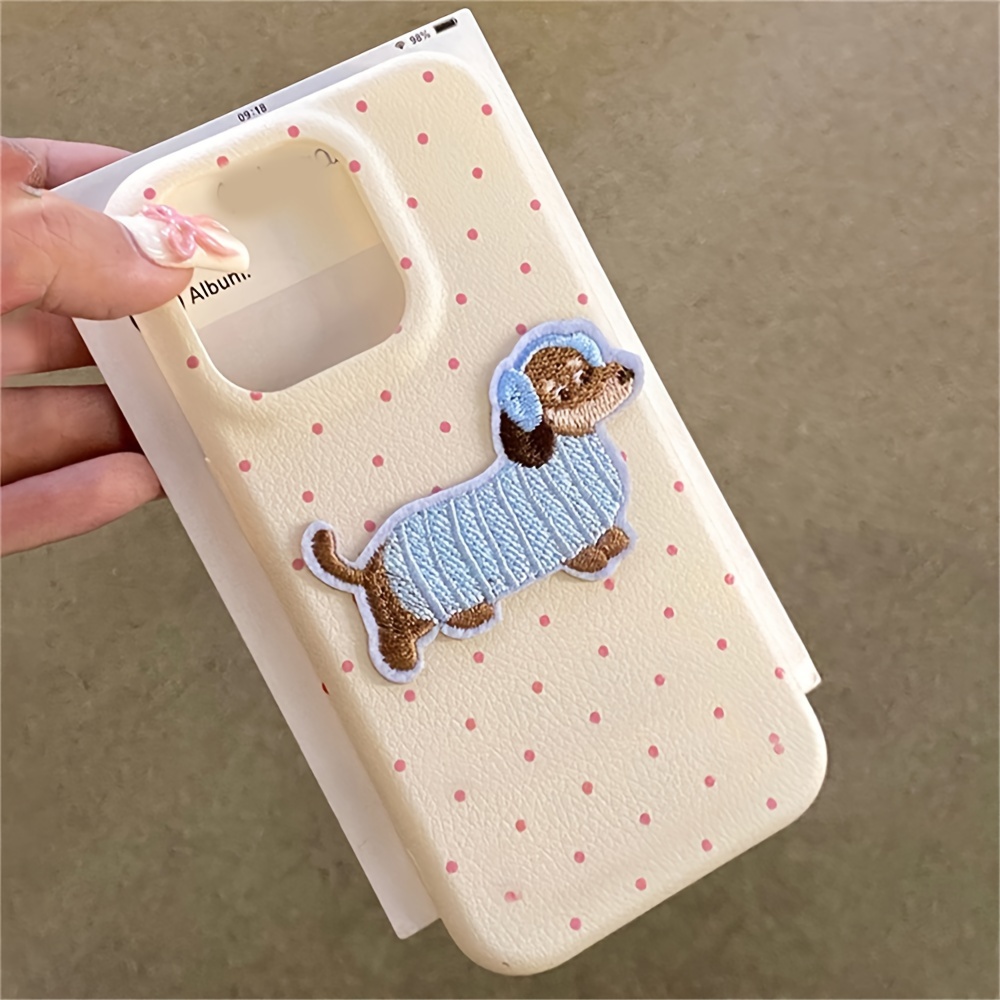 

Embroidery Dog Dot Phone For 15 13 14 12 11 Girl Shockproof