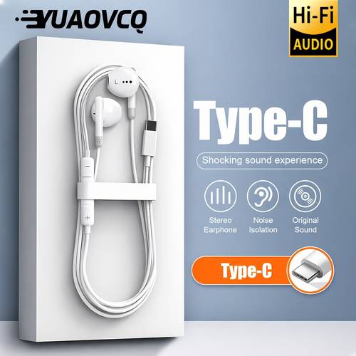 yuaovcq type c wired earphones in ear headphones for mobile phones gaming earbuds with call noise cancellation high powerful colorful call stereo earphones suitable as a gift for men and women