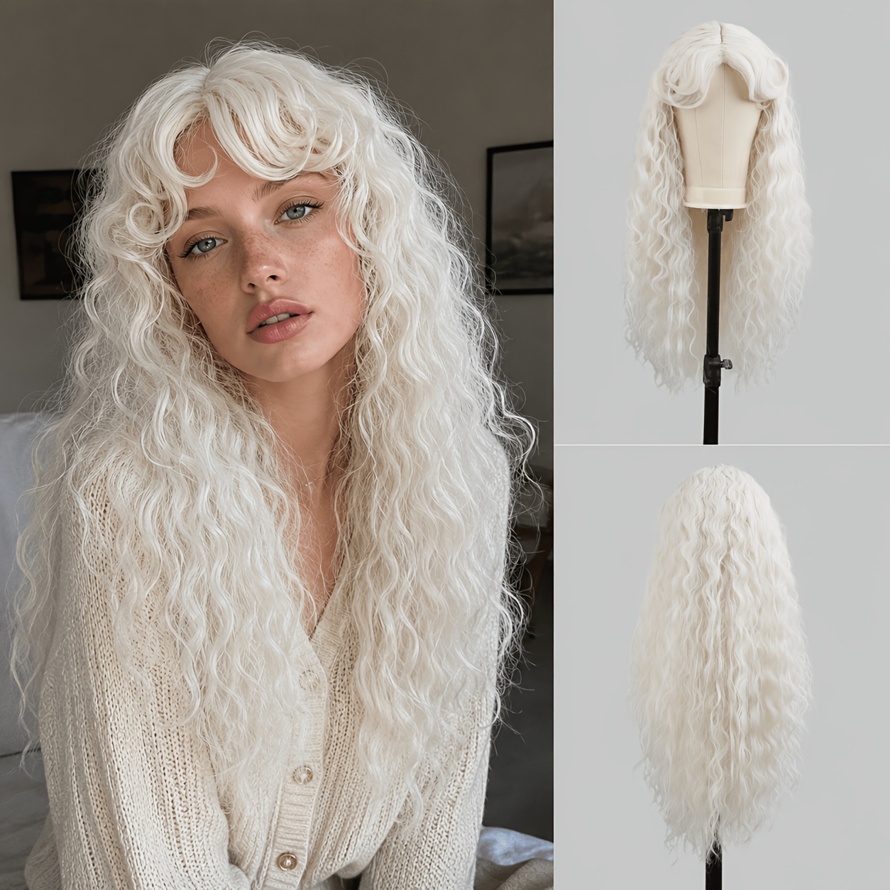 TEMU Halloween28 Inch Wig With Curtain Bangs Heat Resistant Synthetic Hair Wig For Women Cosplay Halloween Party
