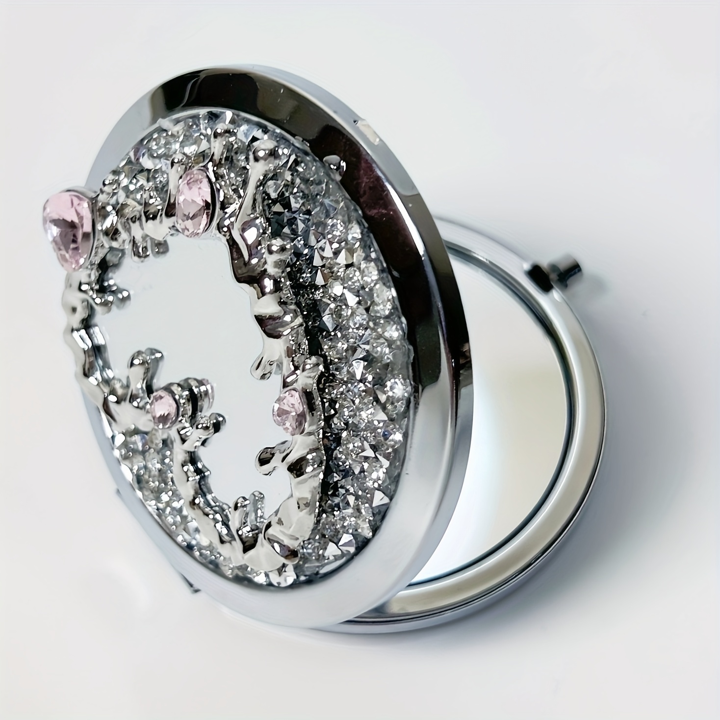 Silvery Glitter Compact Pocket Mirror for Purse