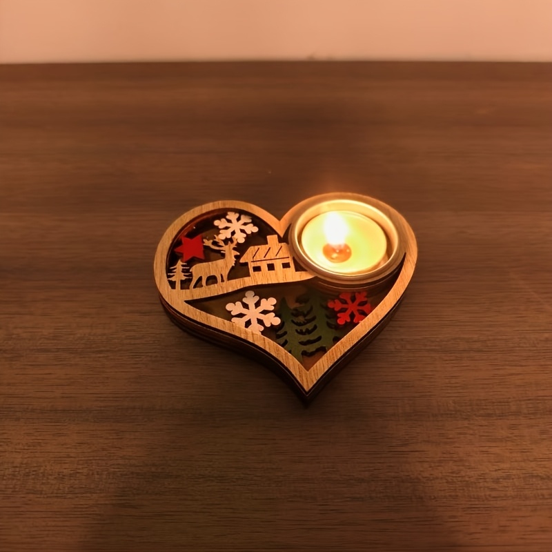 Image of Wood Carved Christmas Candleholder Base - Elegant Tabletop Stand With Christmas Tree, Suitable For Home Table Decor, Holiday & Birthday Gift, Birthday Decoration - Wood Candelabra For -wood Blaze