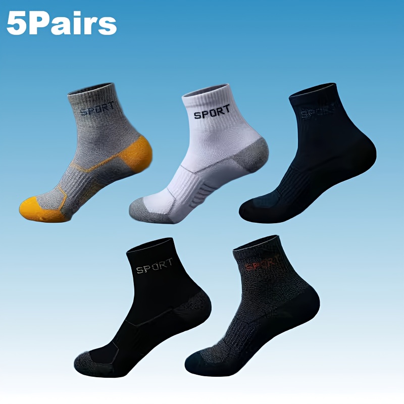 TEMU 5 Pairs Men's Socks Anti-odor Sweat-absorbing Breathable Spring Autumn Winter Style Polyester Mid-calf Socks Versatile Fashion Sports Socks For