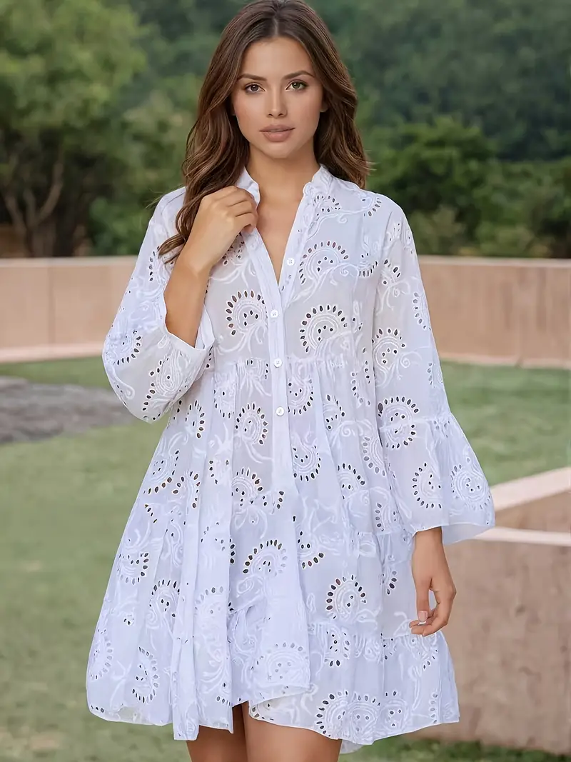plus size plus size plus size eyelet dress v neck bell - Temu Mauritius plus size plus size plus size eyelet dress v neck bell - Temu Mauritius