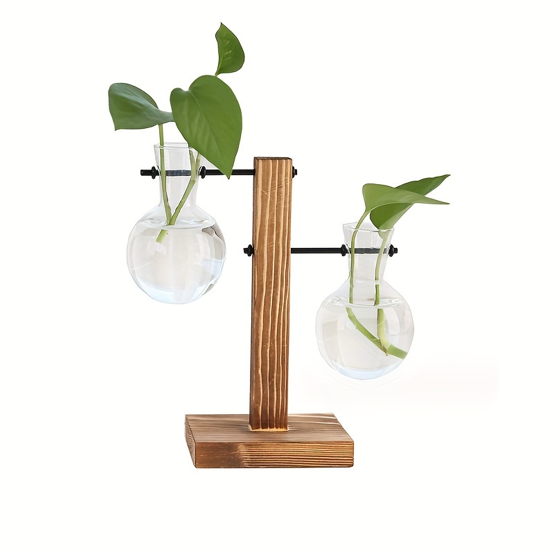 vintage inspired hydroponic plant terrarium wooden stand - Temu