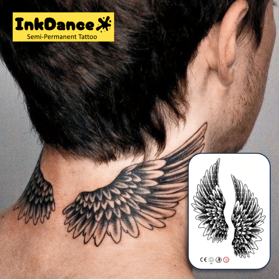 Image of Inkdance Wings Tattoo Stickers Semi-permanent Tattoo Stickers Temporary Tattoo Stickers For Men And Women Fallen Angels Fake Tattoos Waterproof Long-lasting Realistic Natural Plant Formula Gift D239