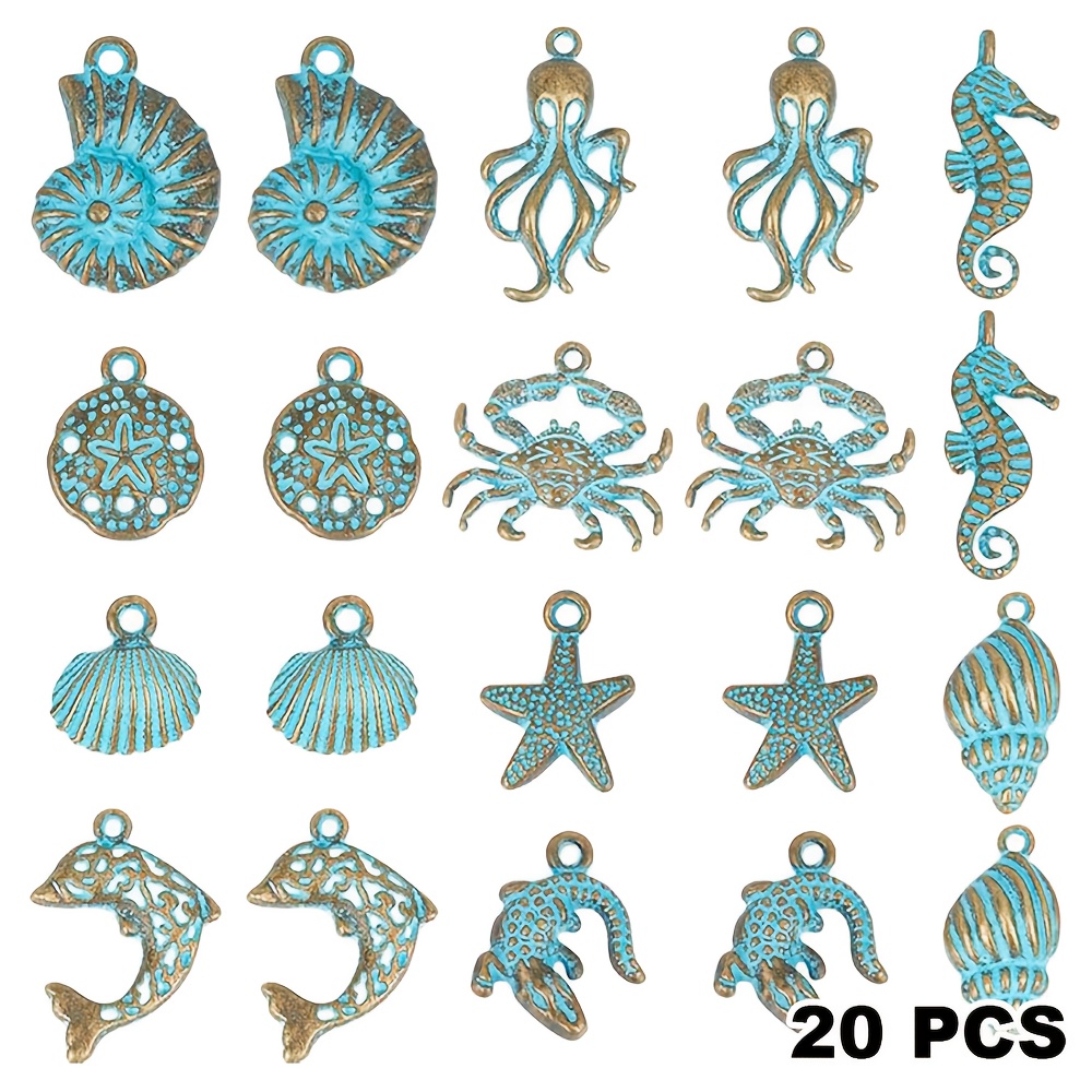 E-shop 10 Stile Ozean-Thema Charme Meerestierchen Charms Großpackung Ozean Tier Vintage Sommer Charme für Schmuckherstellung Charms Zubehör Halskette