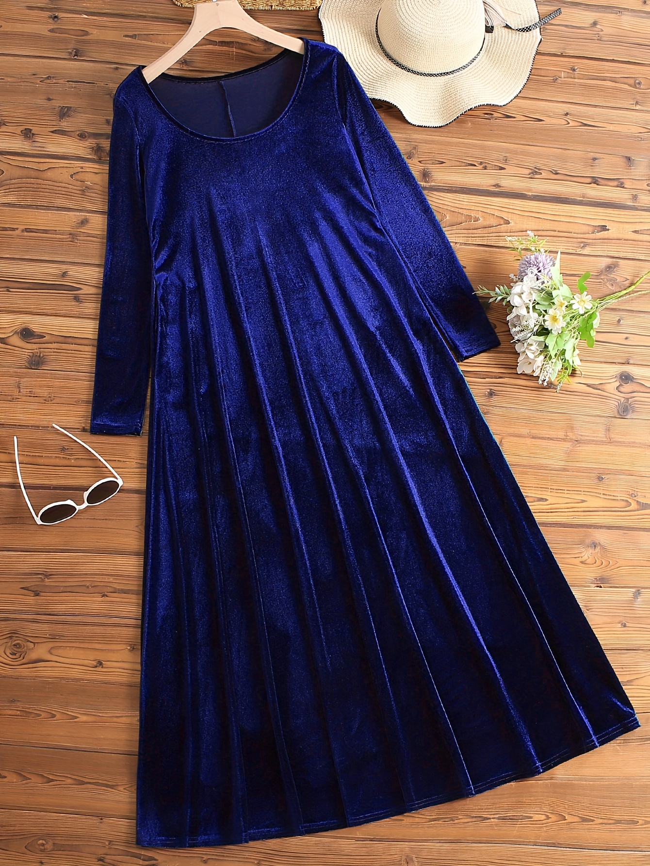blue velvet dress long sleeves Navy Velvet Long Sleeves Pleated Slit Crafted Prom Dress