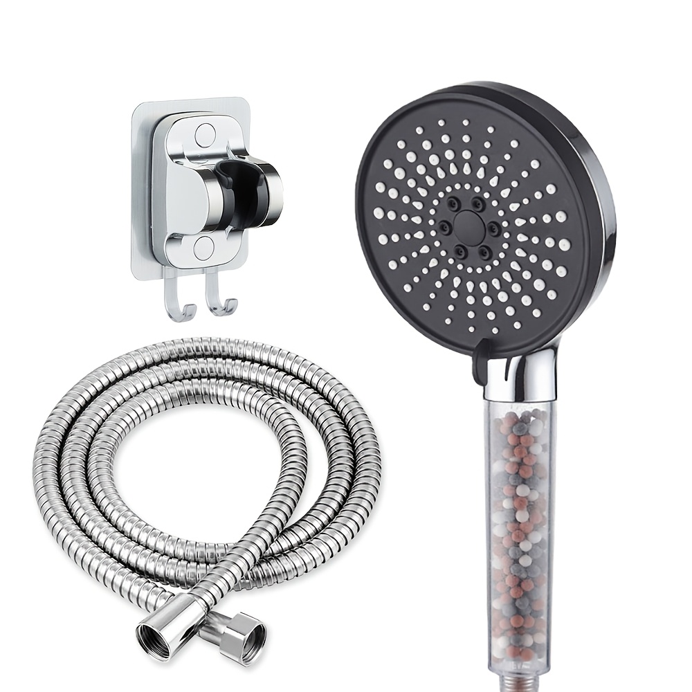 TEMU 1 Ensemble de pommeau de douche à main filtré, douche à main pressurisée avec tuyau et support fixe, 5 de pulvérisation, pommeau de douche
